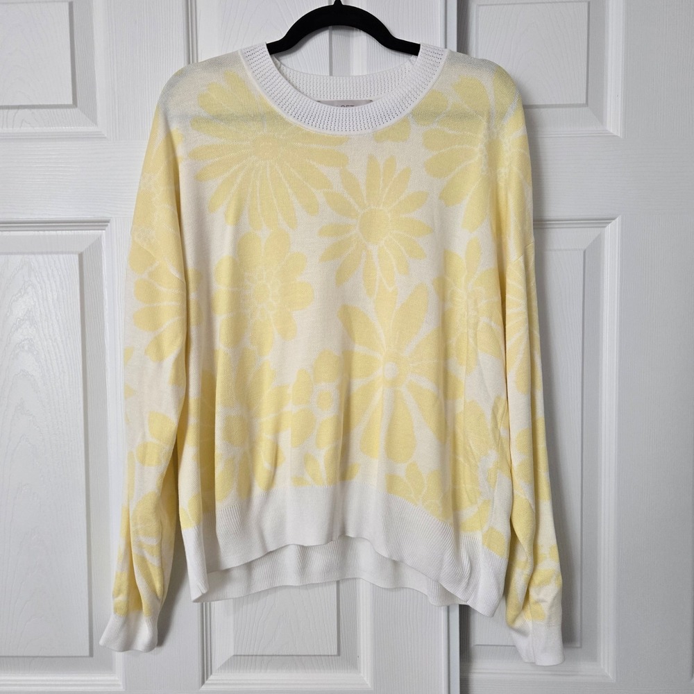 LOFT Womens‎ XL Yellow White Floral Daisy Knit Pullover Crewneck Sweater